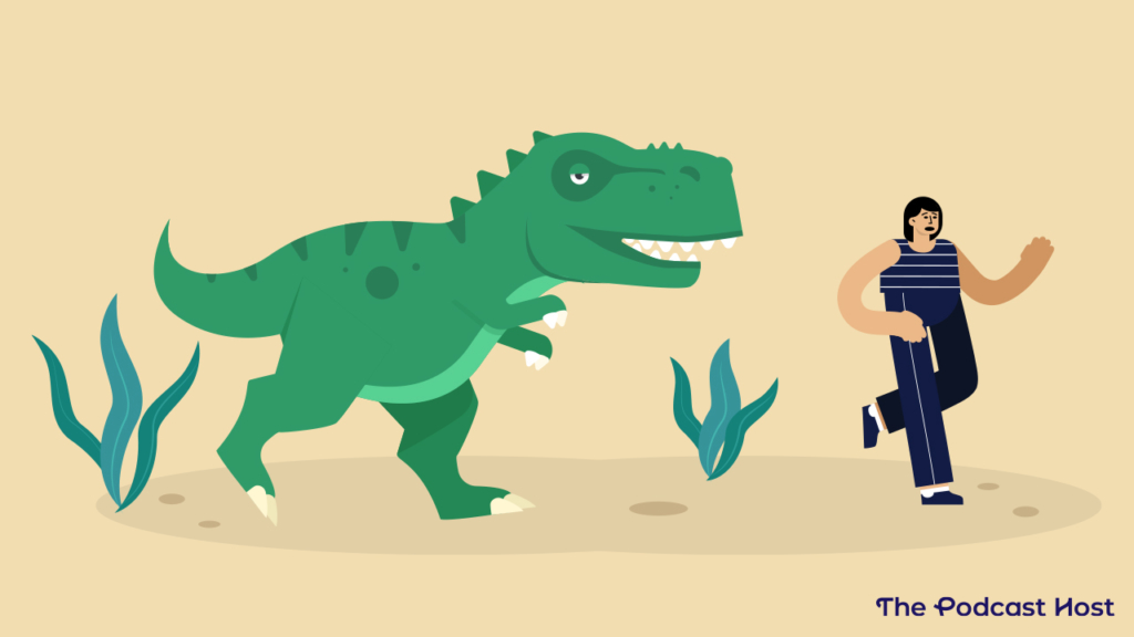 dinosaur chasing podcaster
