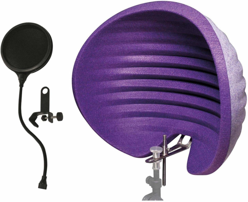 A purple felt hemisphere that wraps around a mic stand.