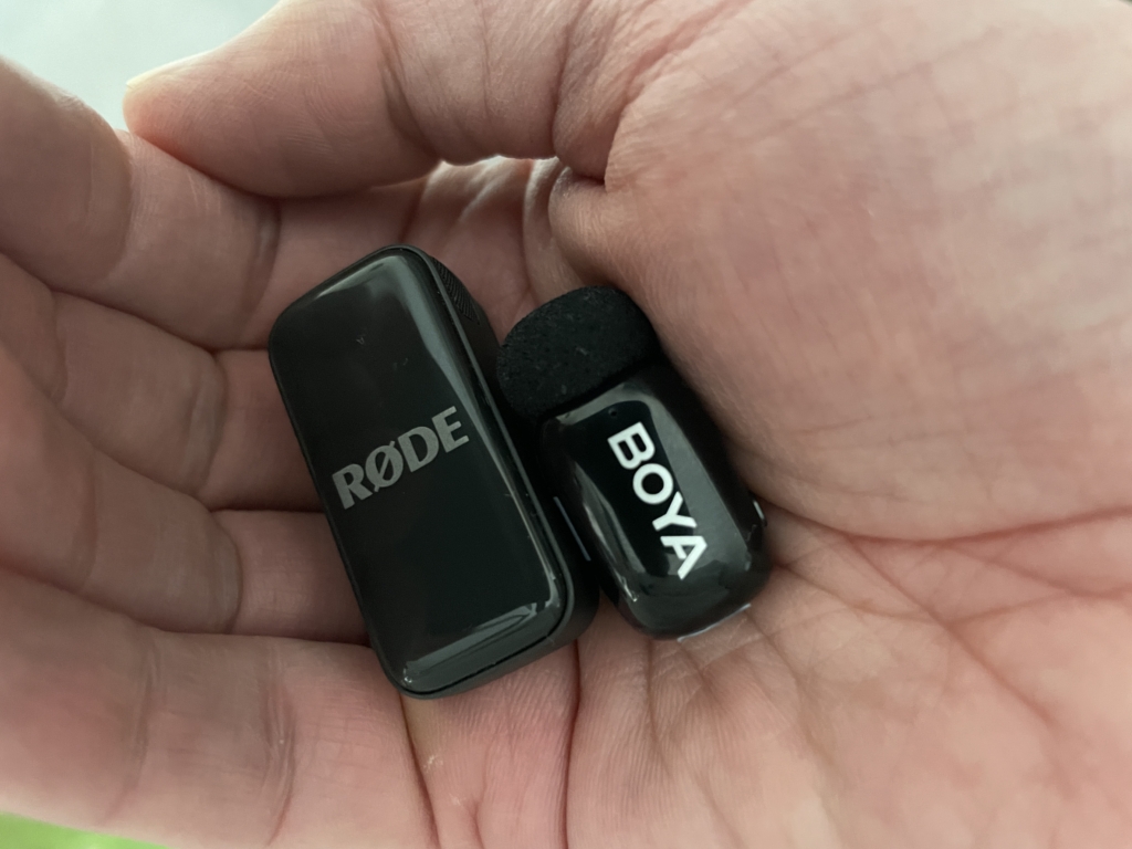 BOYA Mini and Rode Wireless Micro  transmitters fit easily in the palm of your hand