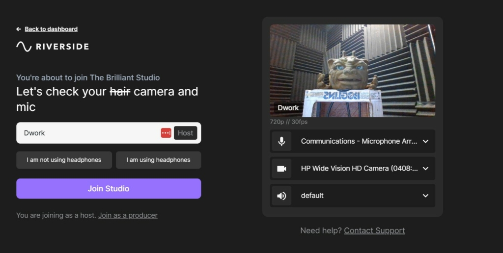 Joining the studio in Riverside.fm