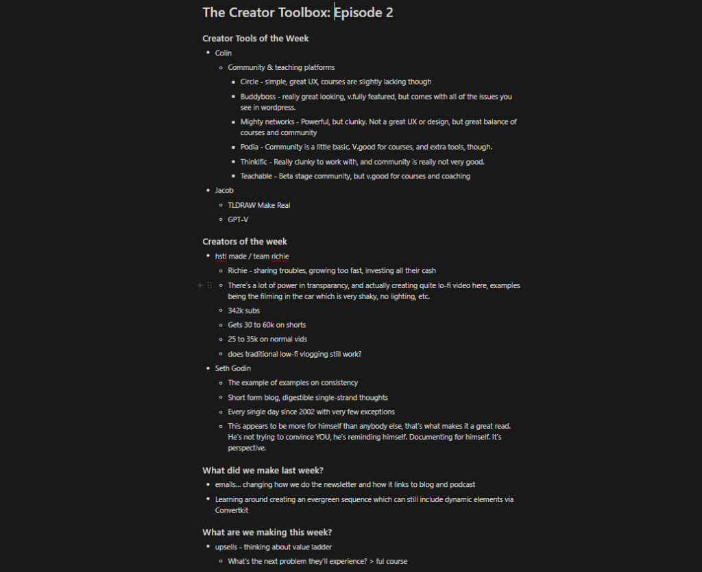 screenshot of example detailed episode script