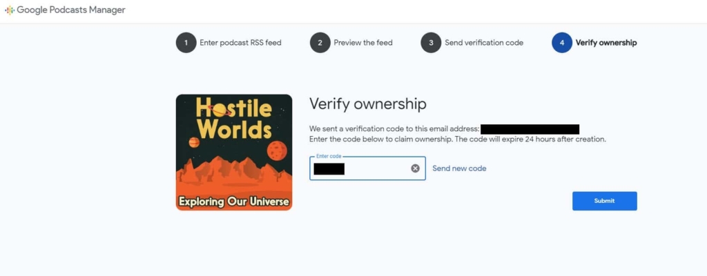 google podcasts verify ownership
