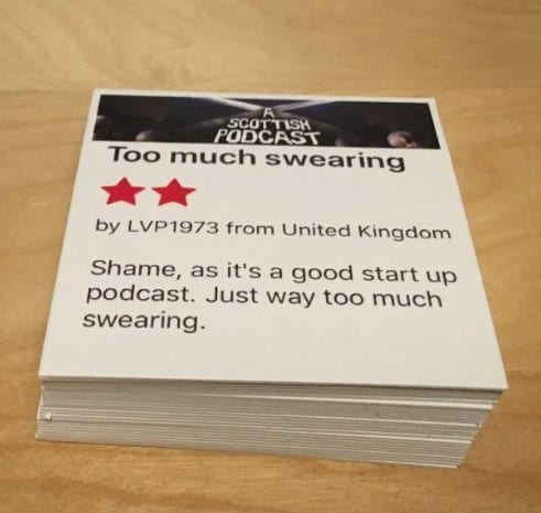 Podcast merch - A Scottish Podcast beer mats with podcast criticism