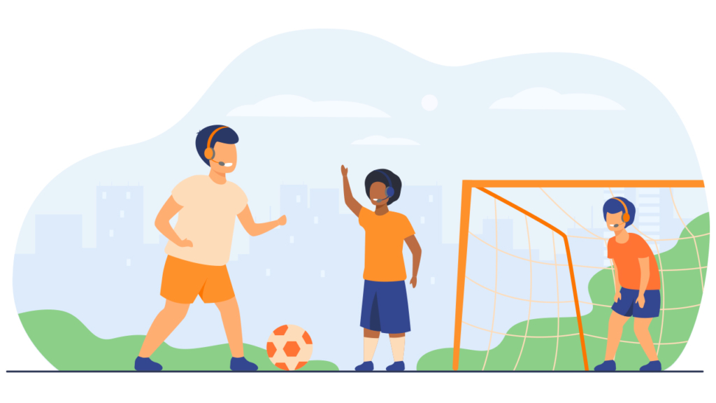 podcasters playing football