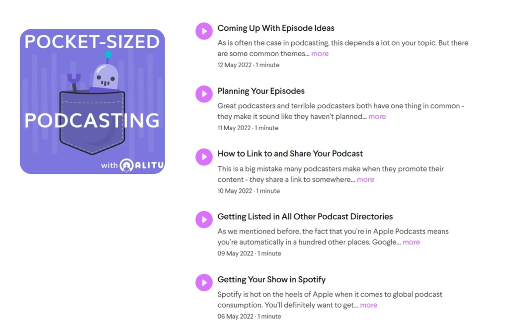 Pocket-Sized Podcasting has descriptive episode titles