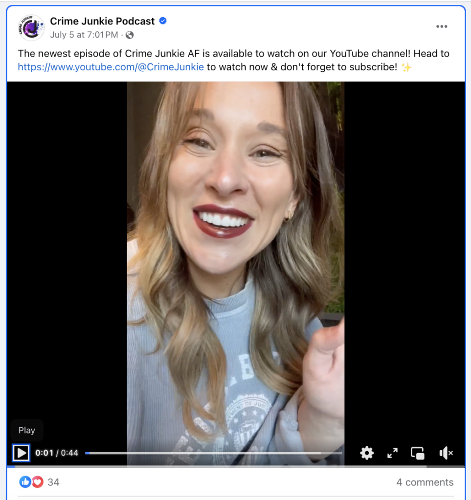Crime Junkie Podcast on Facebook. What's the Best Social Media Platform for Your Podcast?