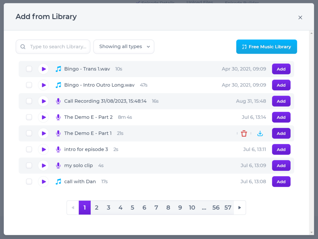 add from library screen