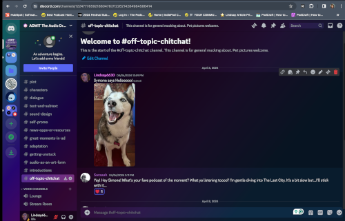 Screenshot of Discord's user interface. Servers that the user has joined are in the bar on the left. Top left, the Discord icon leads to direct messages.