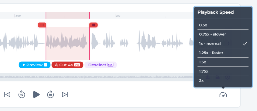 playback speed in the alitu editor
