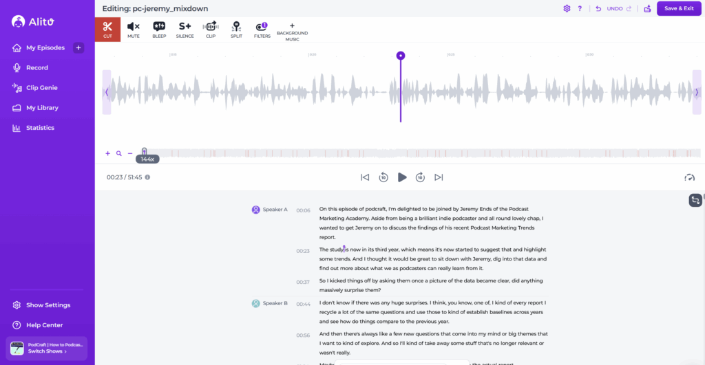 alitu's podcast editor