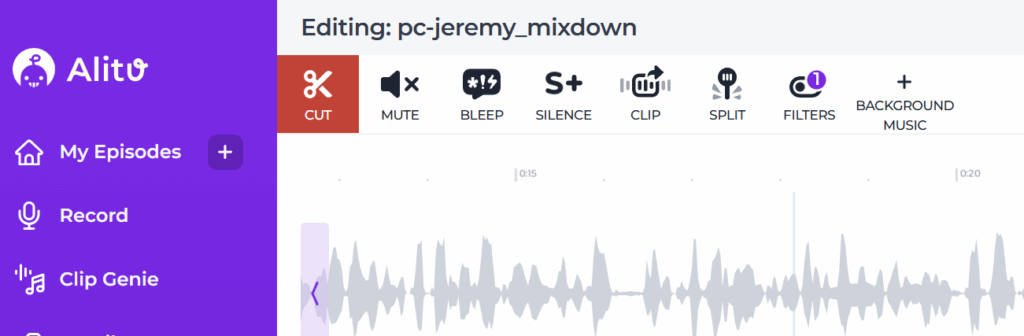 alitu's audio editing toolbar