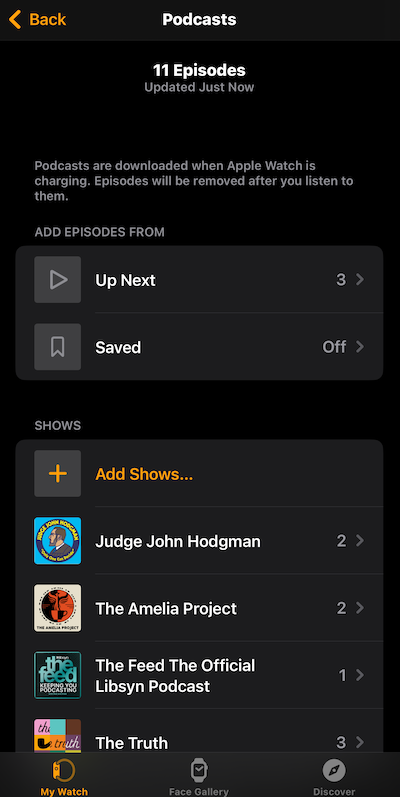 To download podcasts to your Apple Watch in Apple Podcasts, the Apple Watch app has a sub-menu for Apple Podcasts. 
