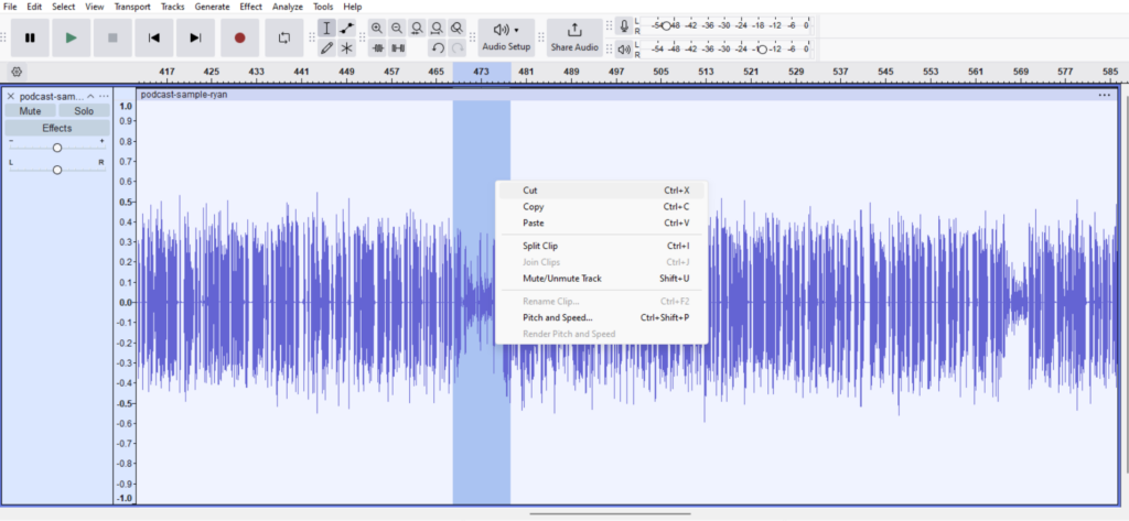 making an edit in audacity