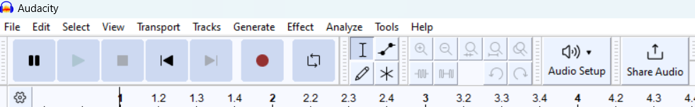 the audacity main menu