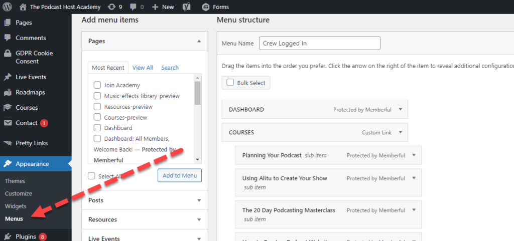 wordpress website navigation