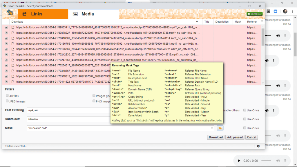 audio files from facebook messenger