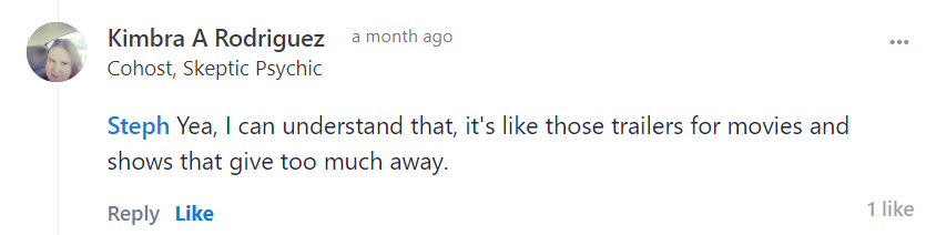 Kimbra Rodriguez's explanation of a cold open, "I can understand that, it's like those trailers for movies and shows that give too much away."