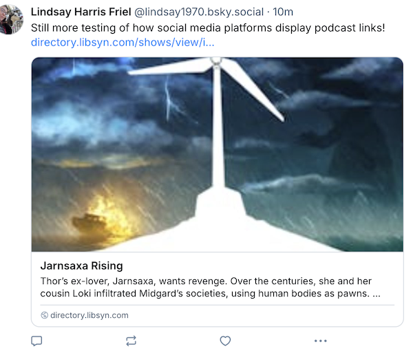 a fiction podcast description on bluesky