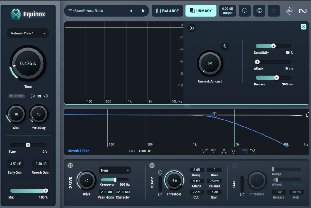 The UI of Equinox after selecting a preset