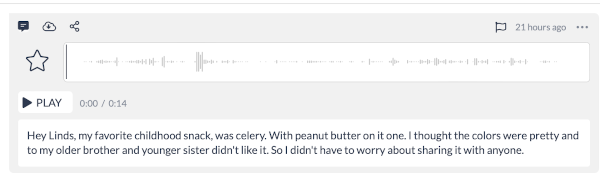Telbee's response window shows that you can download, share, flag, or star the audio file and transcript