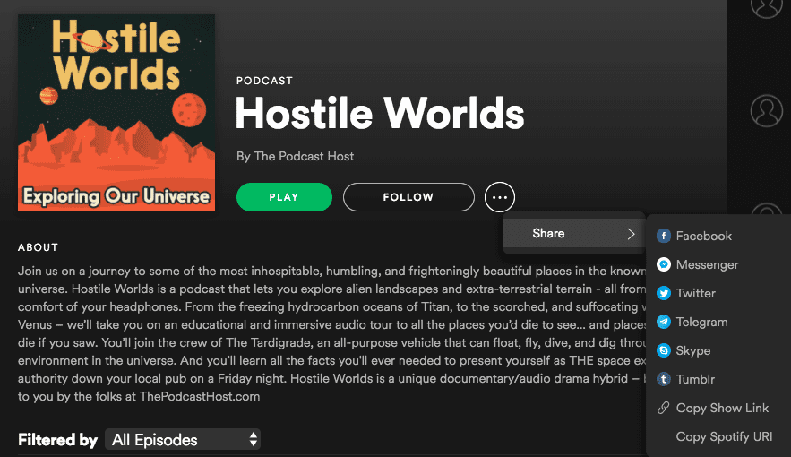 Getting your podcast's Spotify link on the desktop app