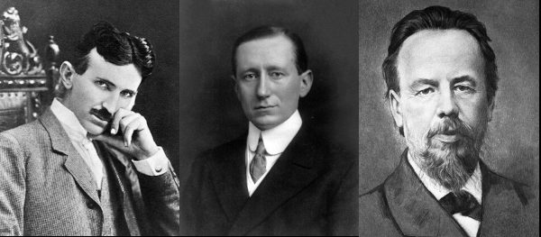 Tesla, Marconi, and Popov, all of whom contributed significantly to the invention of radio. Any of these gents would make a great Halloween Costume for Podcasters.