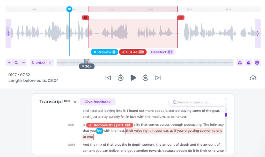 text-based podcast editing in alitu software