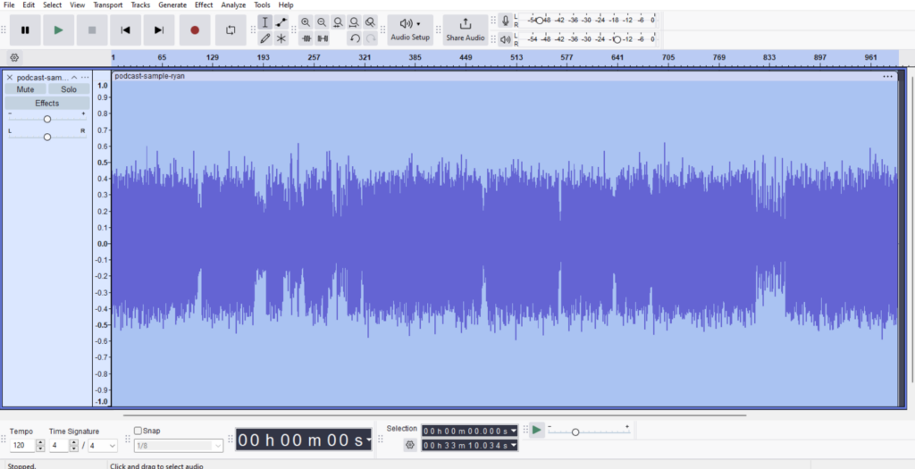 viewing audio as a waveform inside audacity
